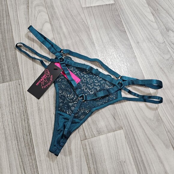 Dita Von Teese Madame XXX Strappy Lace G-String Panty, Shady Spruce, Size XL - Picture 4 of 8